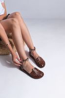 Marjin Women's Genuine Leather Eva Sole Daily Sandals Demes Red Brown