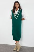 Trendyol Emerald Green Mini Knitwear Color Block Dress