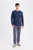 DEFACTO Regular Fit Pajama Set Crew Neck Long Sleeve Top Plaid Bottom