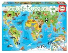 Mapa se zvířaty světa - puzzle z kategorie Naučné puzzle