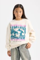 DEFACTO Girl Relax Fit Crew Neck Slogan Printed Sweatshirt