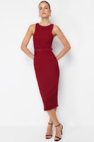 Trendyol Burgundy Belted Bodycon Sleeveless Midi Pencil Skirt Woven Dress