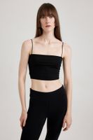 DEFACTO Fall In Love Strappy Crop Cotton Black Tank Top