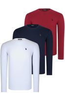 TRIPLE SET T8588 DEWBERRY ROUND NECK MEN'S SWEATSHIRT-WHITE-NAVY-BURGUNDY