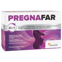 PregnaFar - Schwangerschaftsvitamine mit 400 μg Folsäure Quatrefolic®, Eisen Ferrochel®, Jod & weiteren Nährstoffen. 60 Kapseln | Sensilab