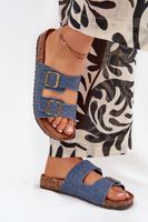 EVENTO Női Papucs Korktalpon Csatos Sötét Farmer Vesina