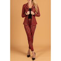 Elegantno Odijelo S Uzorkom Pepita Miriama, Crno -Crveno