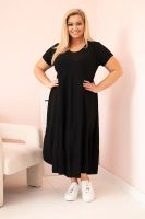 Kesi Włoski Sukienka damska plus size z krótkim rękawem i falbaną z lekkiej wiskozy czarna