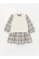 LC Waikiki Crew Neck Long Sleeve Baby Girl Dress and Knitwear Sweater 2-Set