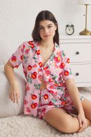 Trendyol Pink-Multicolored Printed Shally Woven Pajama Set