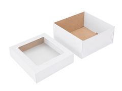 25 ks - Darčeková krabica dno + priehľadné veko 225x200x100 bielo-hnedá
