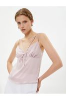 Koton Satin Pajama Top, Athlete, Thin Straps, Tie Detail.