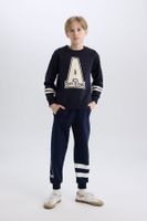 DEFACTO Boy Navy Blue Elastic Waist Leg Printed Jogger Sweatpants