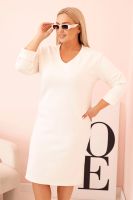 Kesi Włoski Sukienka damska Plus Size masełkowa z dekoltem V i rękawem ecru