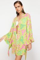 Trendyol Underwater Lobster Patterned Belted Mini Woven Ruffle Kimono&Caftan