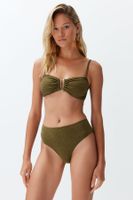 Trendyol Khaki Strapless Accessory Glitter Premium Fabric Brazilian Bikini Set