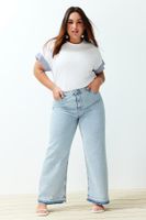 Trendyol Curve Light Blue Color Blocked Wide Cut Jeans