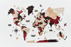 B2B Drevená mapa sveta na stenu, 3D Farba: Červená, Veľkosť: S