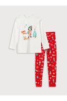 LC Waikiki Crew Neck Christmas Themed Long Sleeve Girls Kids Pajamas Set