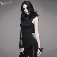 koszulka gotycki and punk damskie - In Flux Gothic Top With Mesh Panel And Lace - DEVIL FASHION - ETT003 L-XXL