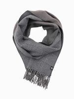 Ombre Double-sided men's checkered scarf with tassels - black and white