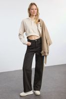 Trendyol Brown Faded Effect Vintage Stitch Detail High Waist Wide Leg Jeans