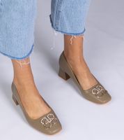 Gemre Zielone czółenka na niskim obcasie z cyrkoniami Cahes