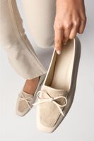 Mio Gusto Tilda Beige Color Flat Toe Short Heel Women's Shoes