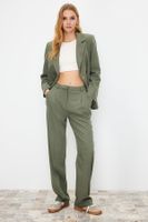 Trendyol Limited Edition Mint Straight/Straight Cut Pleated Woven Fabric Trousers