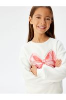 Koton Sweat Bow Printed Crew Neck Long Sleeve Raised