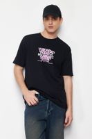 Trendyol Black Oversize 100% Cotton Printed T-Shirt