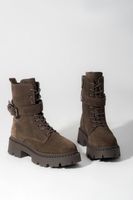 Estro: Ciemnobrązowe botki damskie z włoskiego weluru naturalnego Premium z lekkim ociepleniem