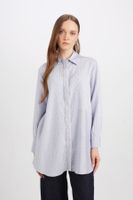 DEFACTO Relax Fit Shirt Collar Slit Long Sleeve Striped Shirt Tunic