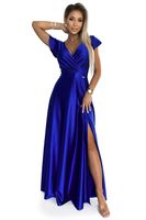 Satin long dress with a Numoco neckline