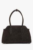 Estro: Ciemnobrązowa torebka damska na ramię z włoskiego weluru naturalnego Premium