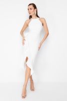 Trendyol Bridal White Flounce Detailed Woven Wedding/Marriage Elegant Evening Dress