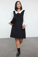 Trendyol Curve Black Shirt Collar Tweed Woven Plus Size Dress