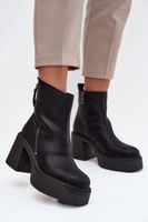 Skórzane Ocieplane Botki Damskie Na Słupku I Platformie Vinceza