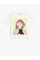 Koton T-Shirt Short Sleeve Cat Printed Crew Neck Cotton