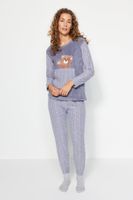 Trendyol Smoked Wellsoft Teddy Bear Patterned Tshirt-Pants Knitted Pajama Set