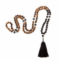 Bodhi Yoga Bodhi Mala tigrisszem és lávakő nyaklánc, fekete bojttal, 108 gyöngy