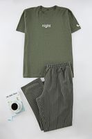 Trendyol Men's Khaki Regular Fit Printed Knitted Plus Size Pajama Set