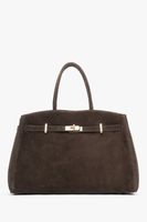 Estro: Elegancka ciemnobrązowa torebka typu tote z włoskiego weluru naturalnego Premium