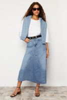 Trendyol Blue Flounce Sewing Detailed High Waist Maxi Denim Skirt