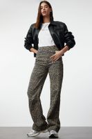 Trendyol Multicolored Leopard Print Brown High Waist Wide Leg Jeans