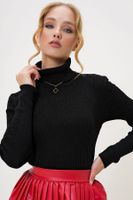 Trend Alaçatı Stili Women's Black Turtleneck Ribbed Knitwear Sweater