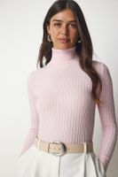 Happiness İstanbul Women's Light Pink Turtleneck Ribbed Basic Sweater