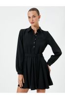 Koton Mini Balloon Sleeve Dress with Flounce, Belted Waist, Buttons