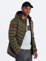 Ombre Men's quilted jacket with satin finish - dark olive green