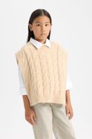 DEFACTO Girl's Crew Neck Hair Knitting Patterned Knitwear Sweater